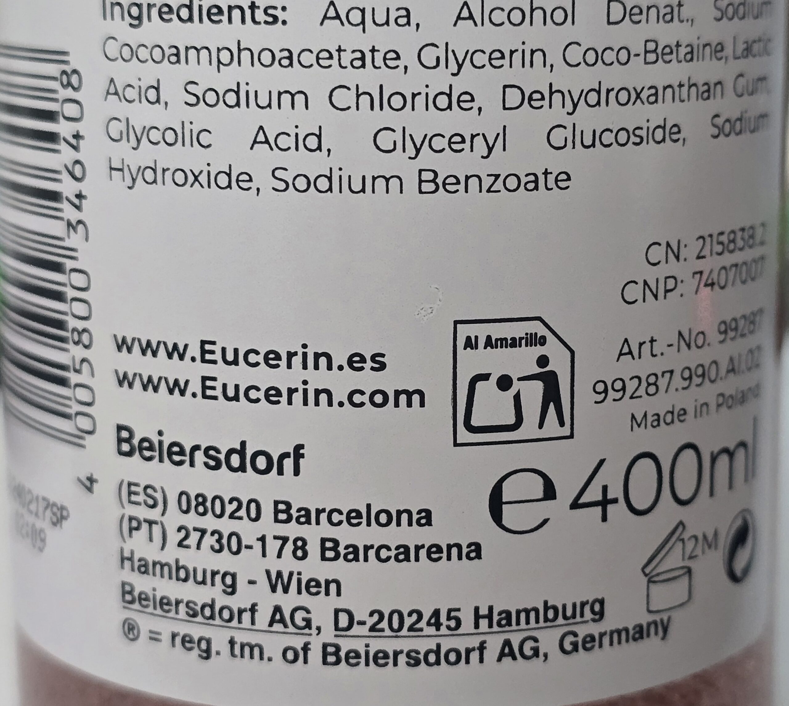 EUCERIN DERMOPURE OIL CONTROL GEL LIMPIADOR 400 ML - Imagen 3